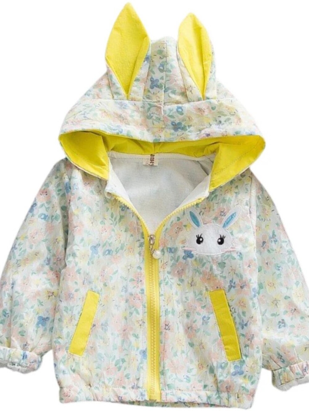 Floral Bunny Ear Hooded Windbreaker Jacket Size 6-8Y